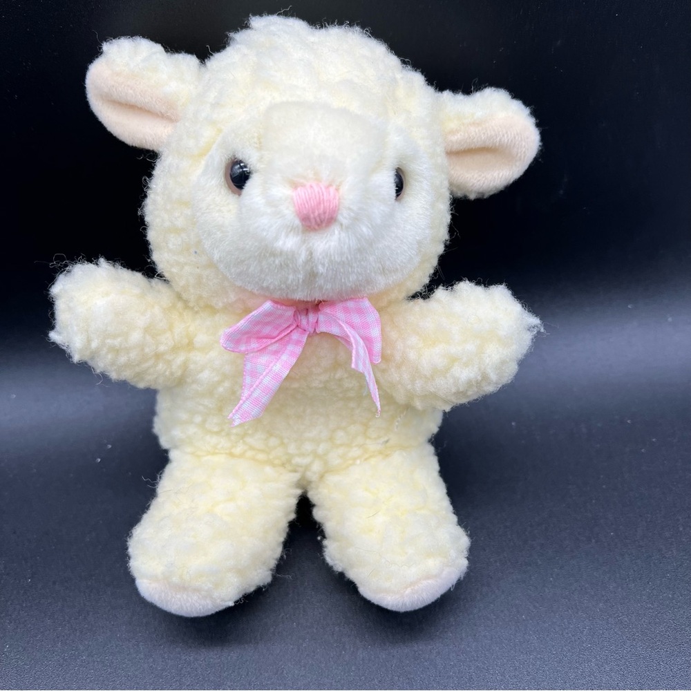 Vintage White & Pink Lamb Plush Toy Stuffed Animal - Noise Box Not Working